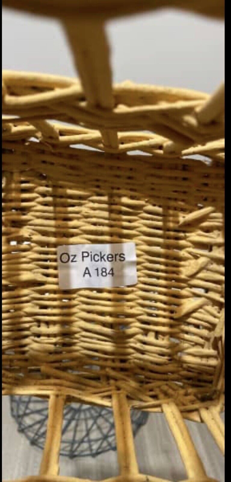 Cane Bamboo Basket Coastal Vintage 30.5cm Yellow Painted Woven Hanging AE184