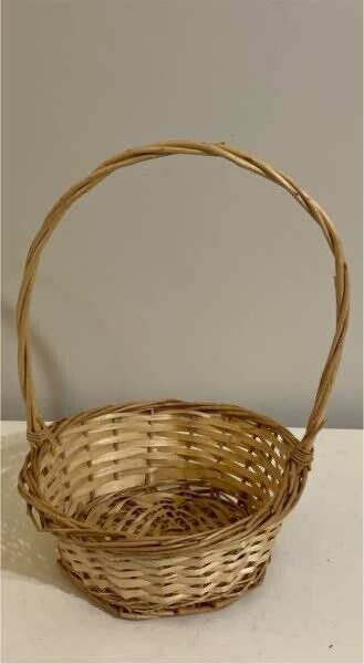 Round Basket 22cm Split Cane Flower Girl Gift Hamper Handle Storage Decor AE351