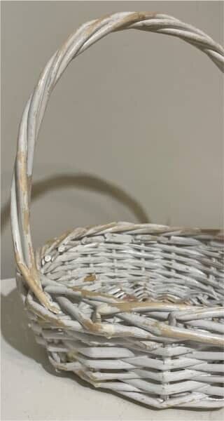 Cane Basket Distressed 34cm White Willow Flower Girl Country Floral Trim AE332