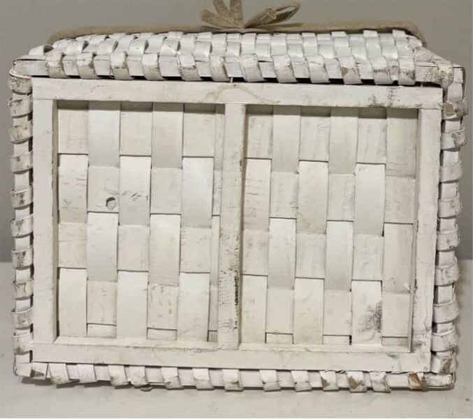 Cane Storage Basket Coastal Heavy 30.5cm White Woven Split Lined Hamper AE335