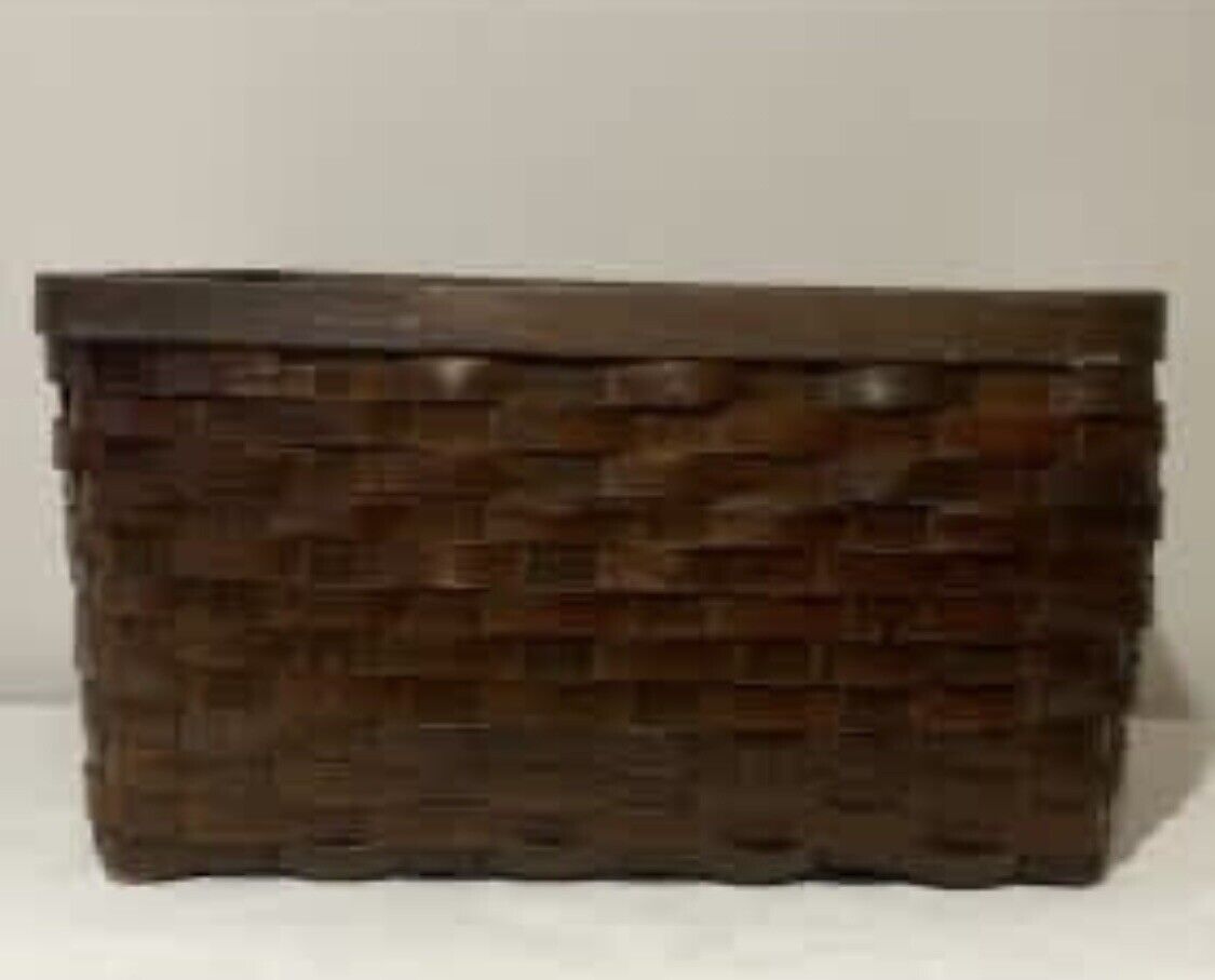 Split Cane Basket Large 50cm Dark Brown Rectangle w Grips AE319 Some Corner Wear