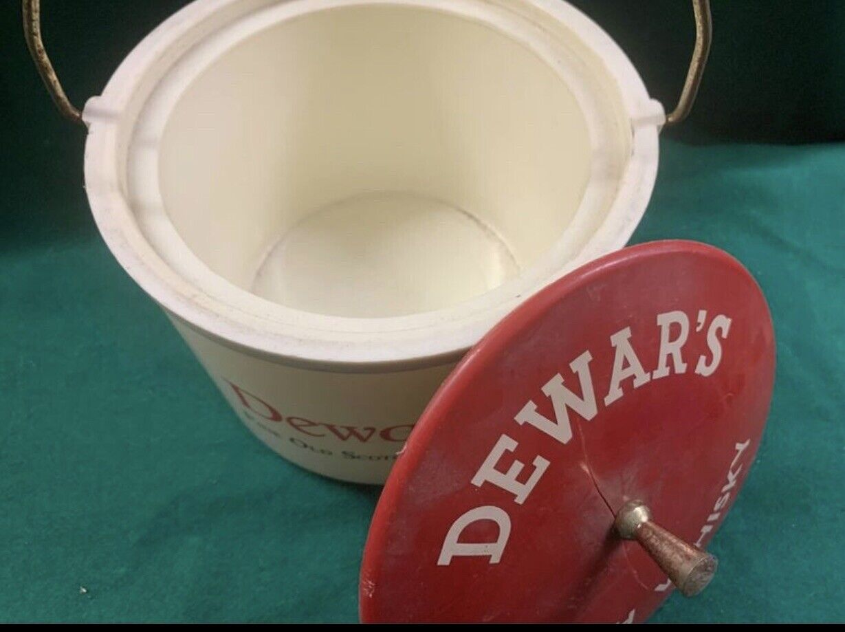 DEWAR’S Ice Bucket White Label Scotch Whisky Vintage Retro Barware Plastic w lid