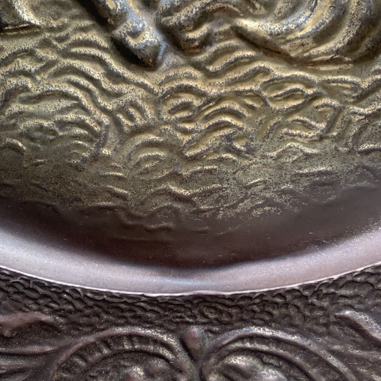 Vintage Wall Plate Copper Brass Repousse Plaque Medieval Tavern 60.5cm Embossed