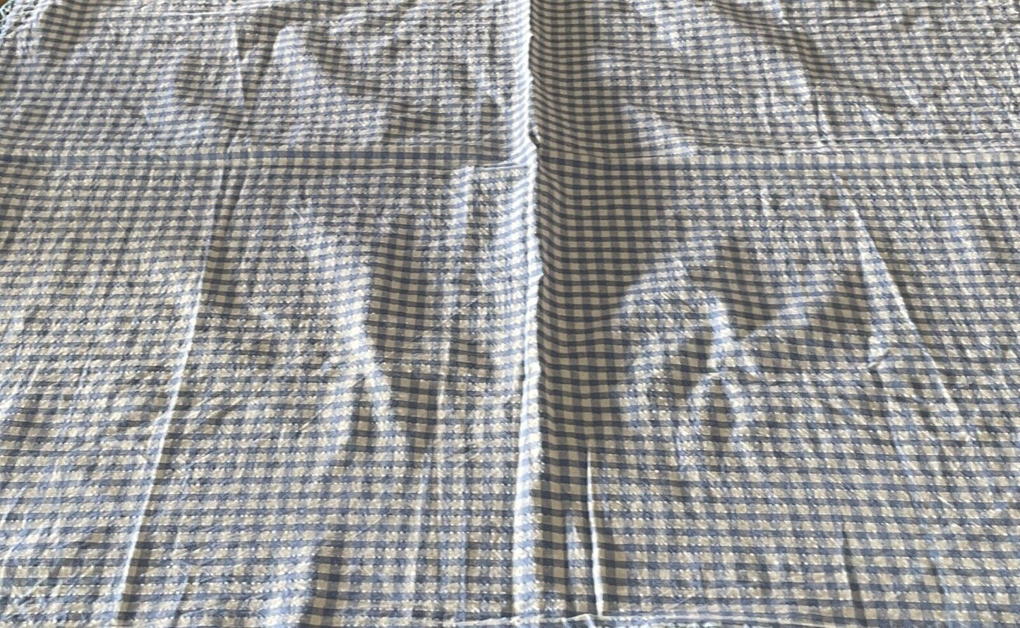 TABLE CLOTH Blue White Gingham Seersucker Fabric 93cm Crochet Trim Handmade NEW