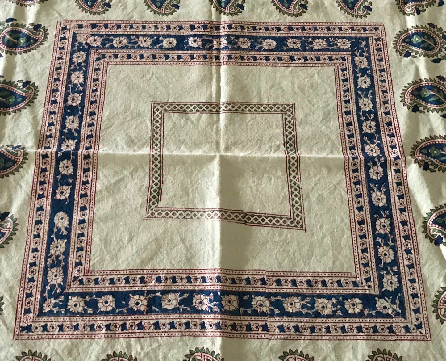 TABLE CLOTH 114cm SQUARE Beige Burgundy Blue Green Floral & Paisley Print NEW