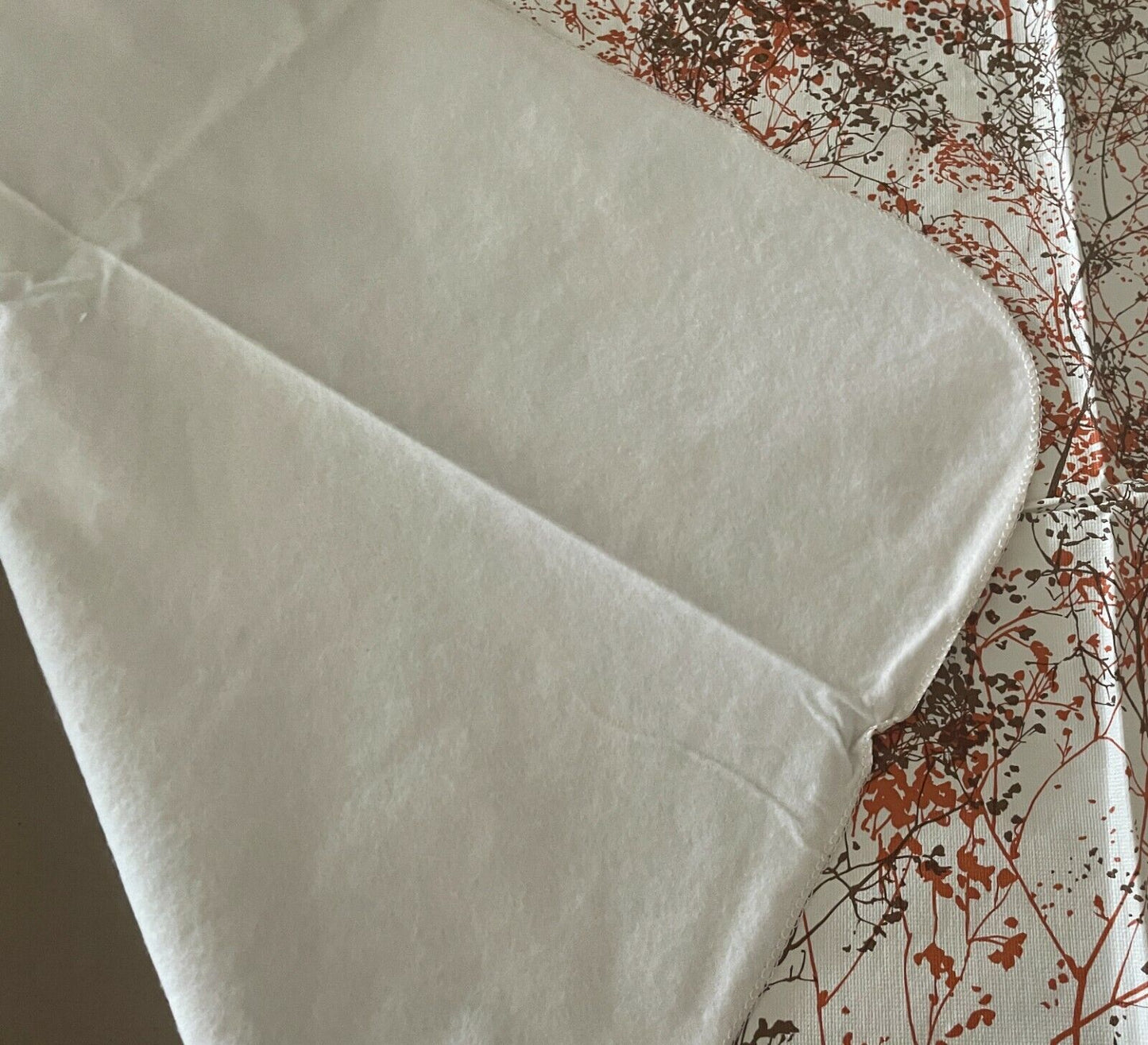 TABLE CLOTH 1970’s Square 132cm PVC Flannel Back Orange Brown White Branch Print