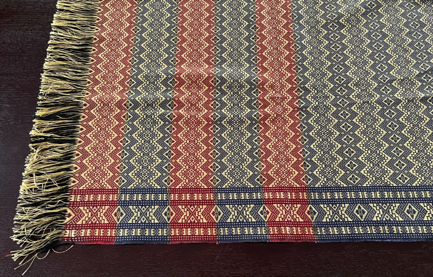 TABLE CLOTH Silky Gold Fringe Navy Russet Gold Weave Jacquard Throw 99.5 x 131cm