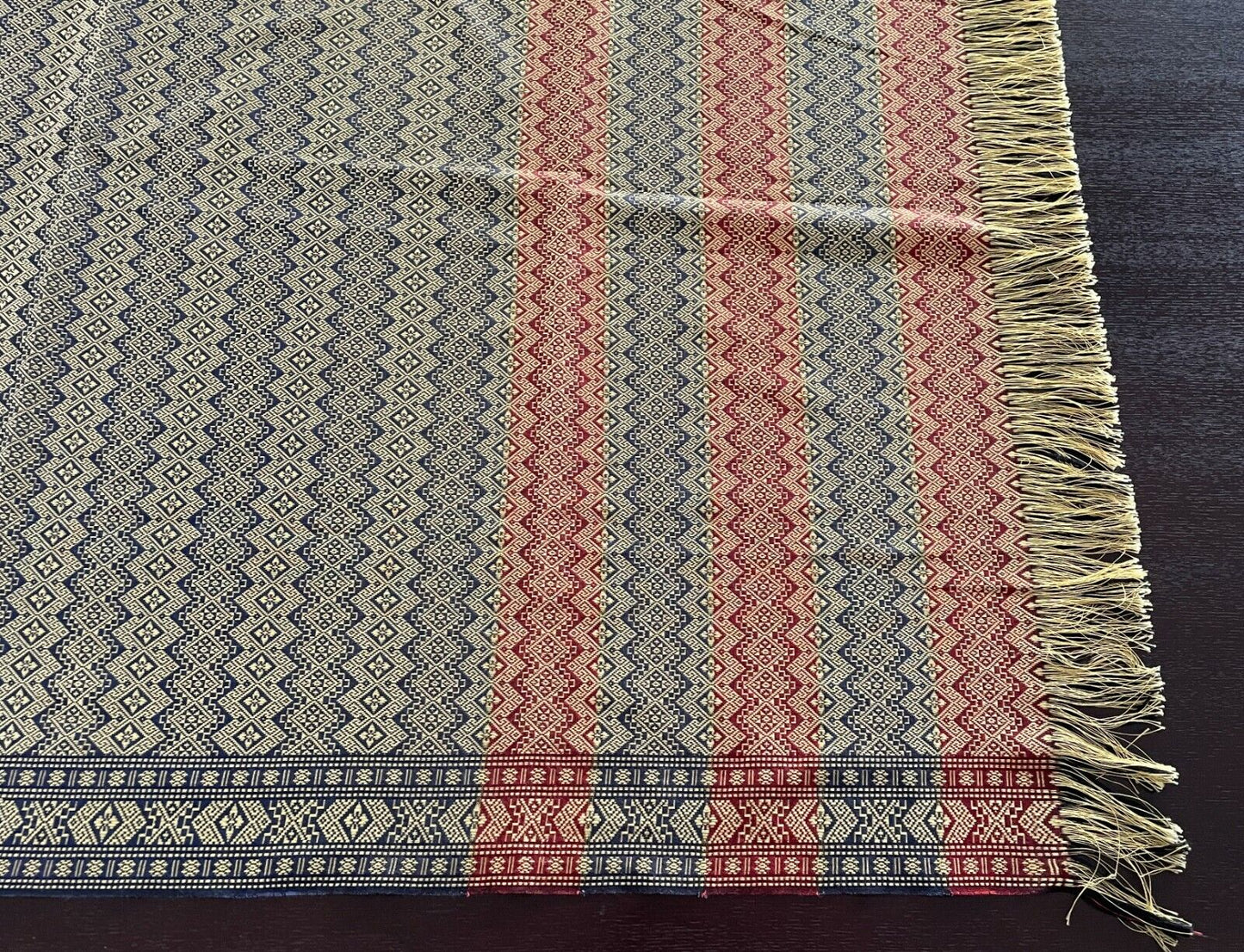 TABLE CLOTH Silky Gold Fringe Navy Russet Gold Weave Jacquard Throw 99.5 x 131cm