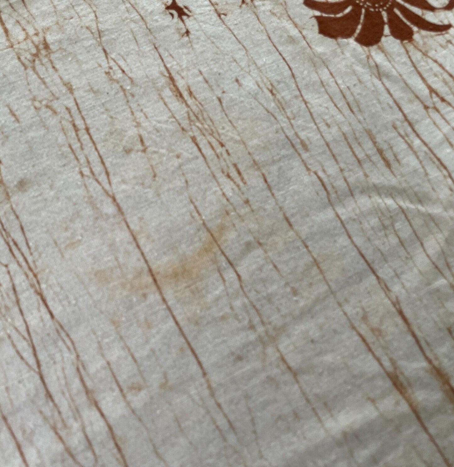 TABLE CLOTH + 6 Napkins 34cm Set 1960s Brown Off White Batik 201 x 153cm