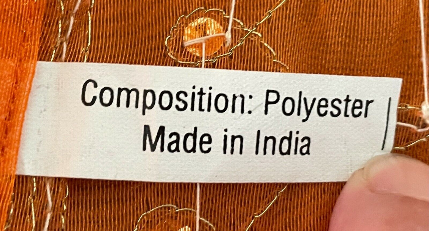 90cm Square Table Cloth Net Orange Organza Gold Embroidered Beaded Stunning NEW