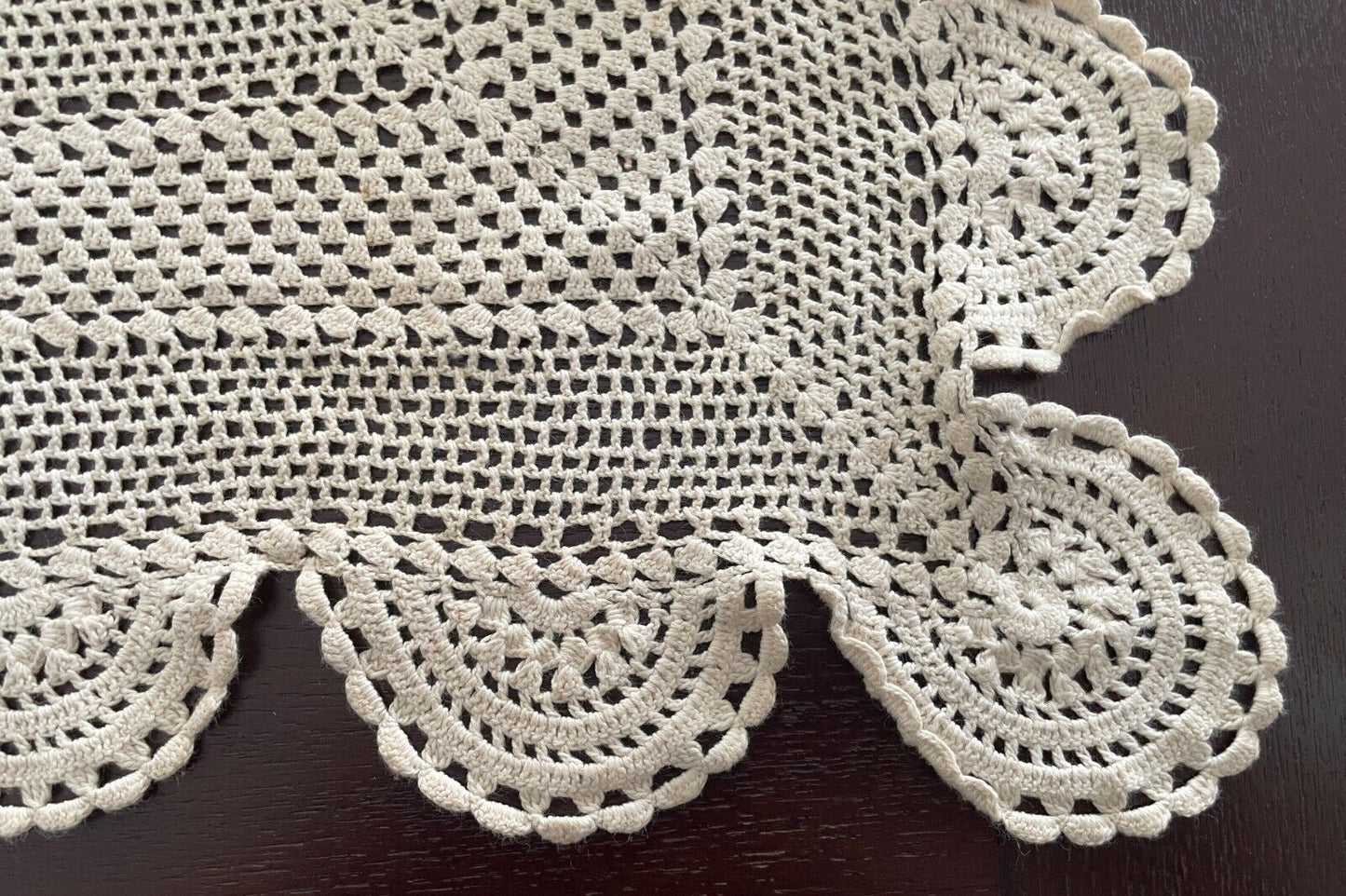 Crochet Lace TABLE CLOTH 1970s Beige Cotton Rectangle Bedspread 250cm x 188cm
