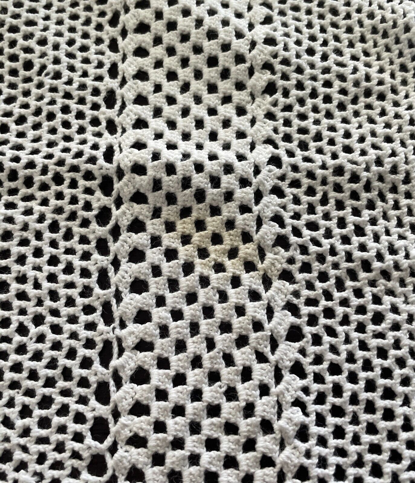 Crochet Lace TABLE CLOTH 1970s White Cotton Rectangle Bedspread 236cm x 171cm