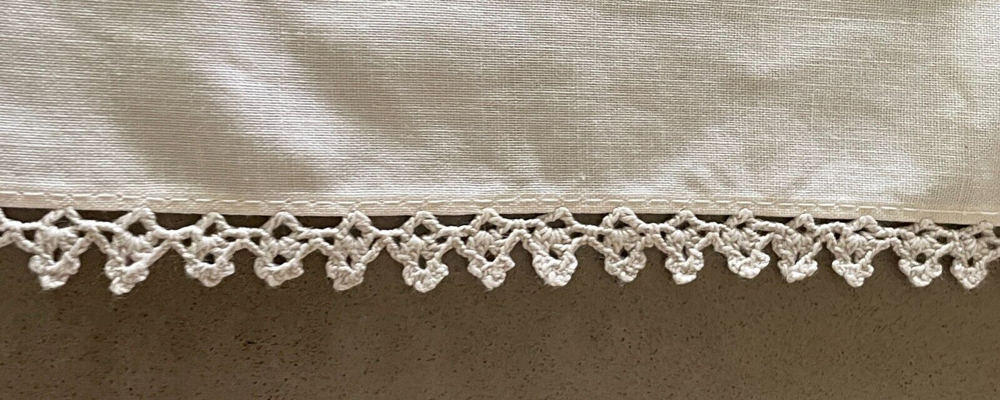 Crochet Edge Vintage NAPKIN Set of 8 Beige Cotton Floral Embroidered 42 x 42cm