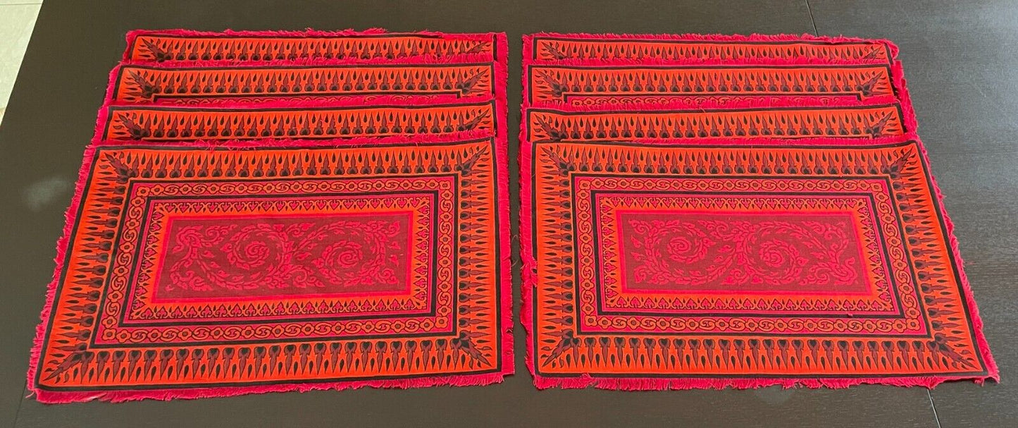 Prince of Siam 8 PLACEMAT & NAPKINS Set Red Orange Black Mandala Thai Cotton NEW