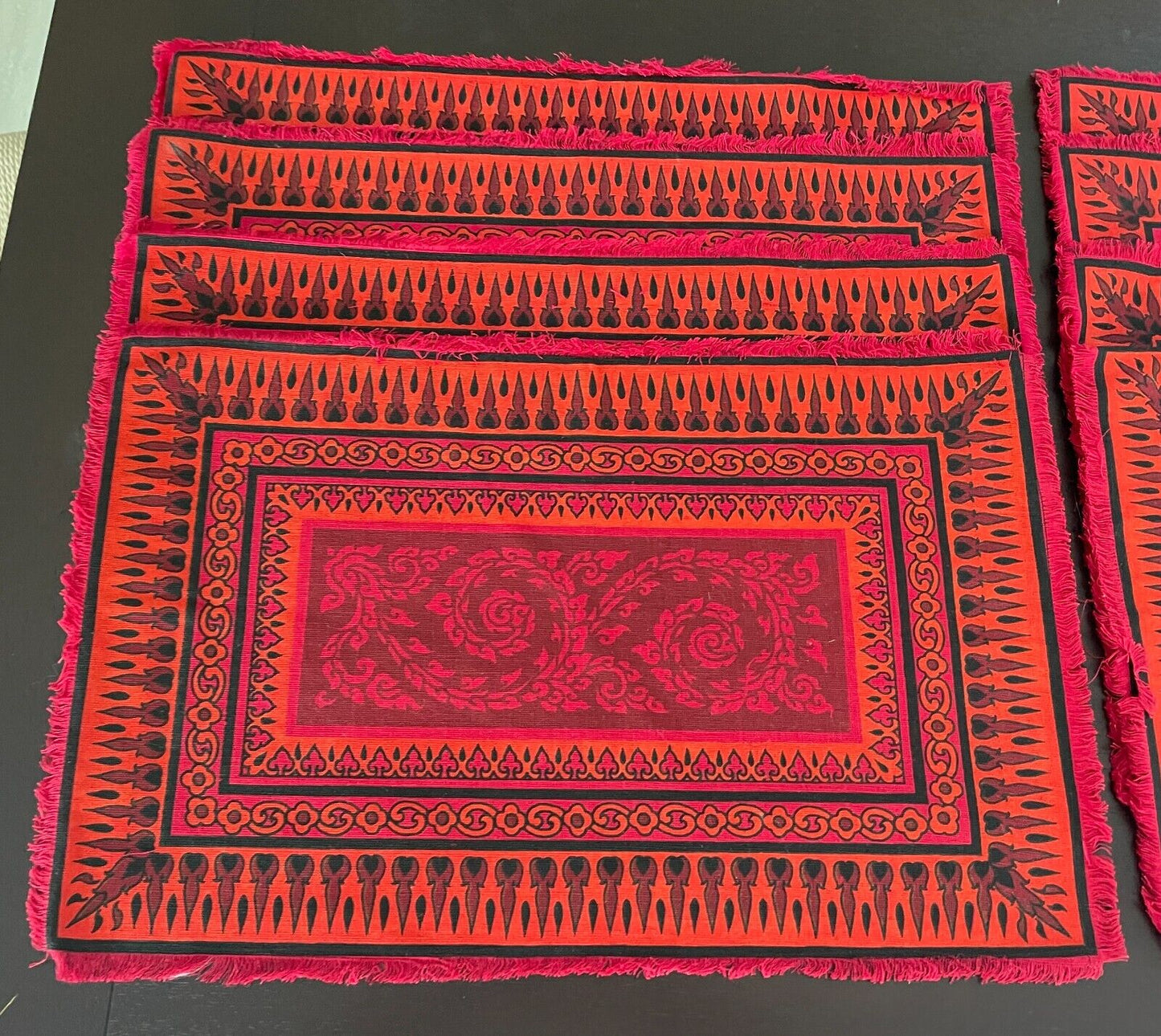 Prince of Siam 8 PLACEMAT & NAPKINS Set Red Orange Black Mandala Thai Cotton NEW