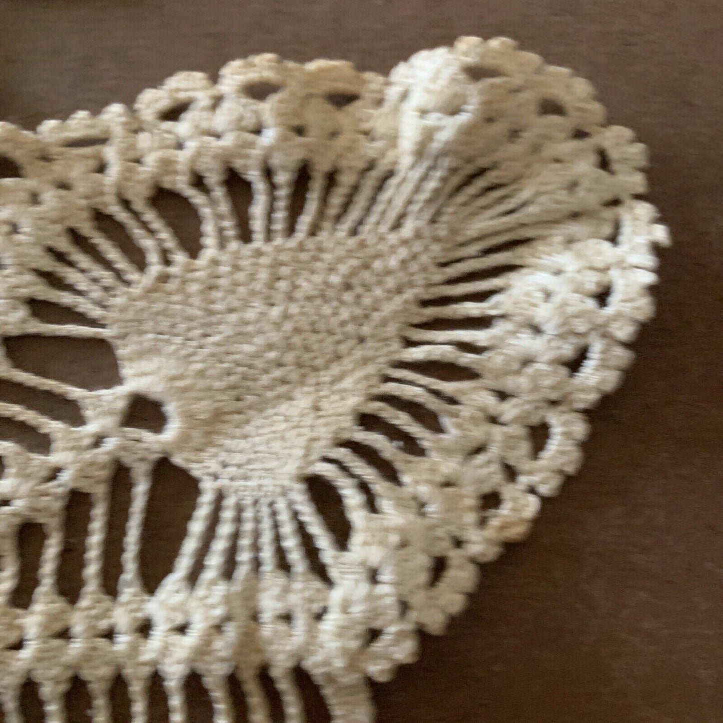 1960’s 2x Doilies Star Flower Beige Ornate Doily 34cm Crochet Tatted Table Mat