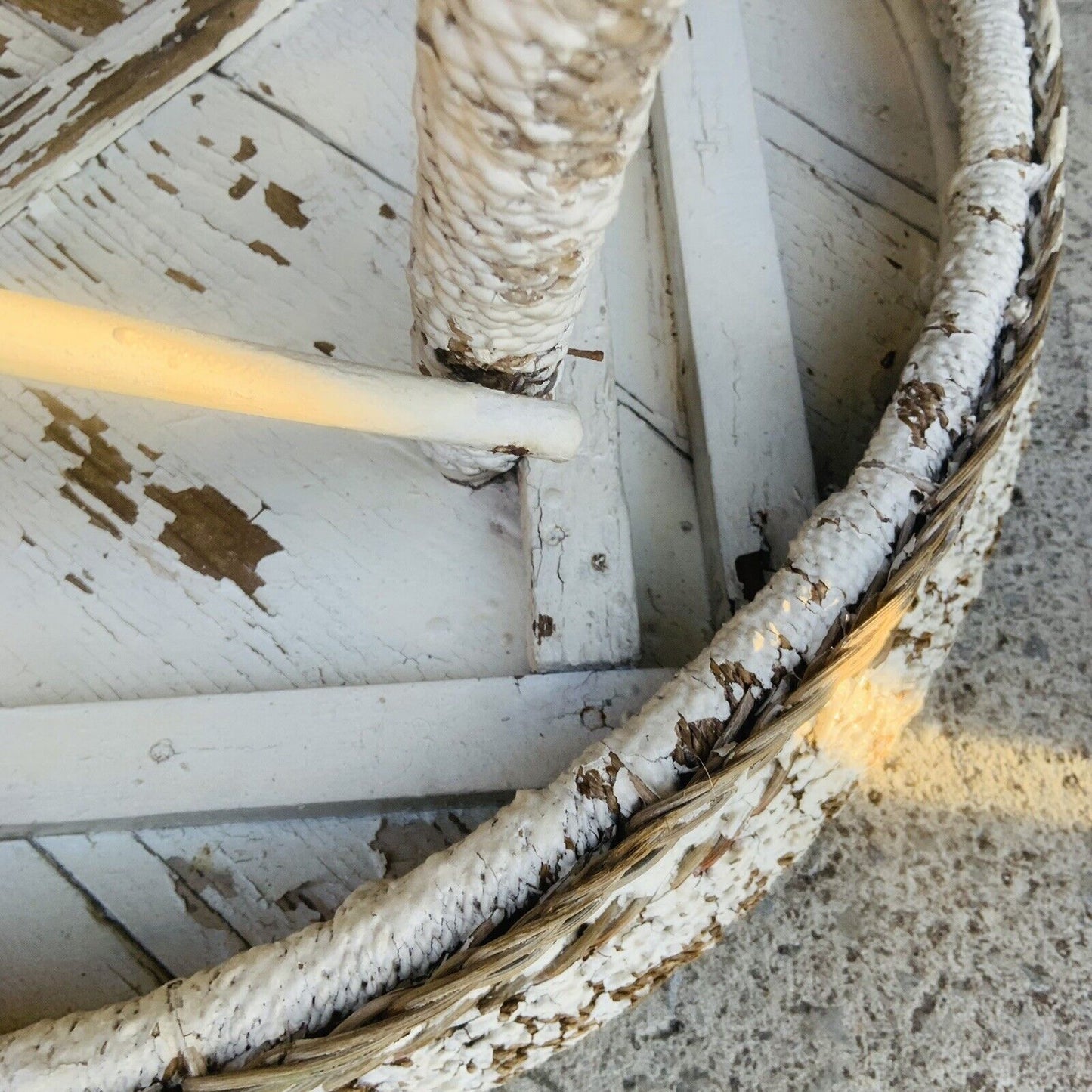Patio Table Rustic Vintage 1940s Seagrass White Painted Cane Indoor Outdoor