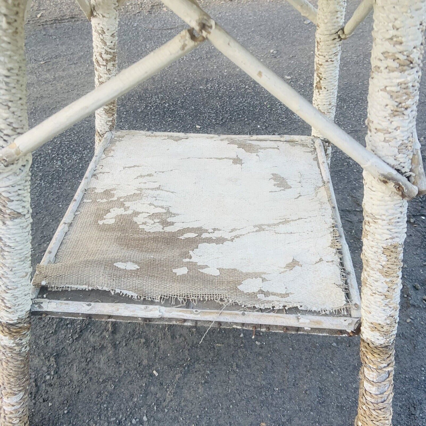 Patio Table Rustic Vintage 1940s Seagrass White Painted Cane Indoor Outdoor
