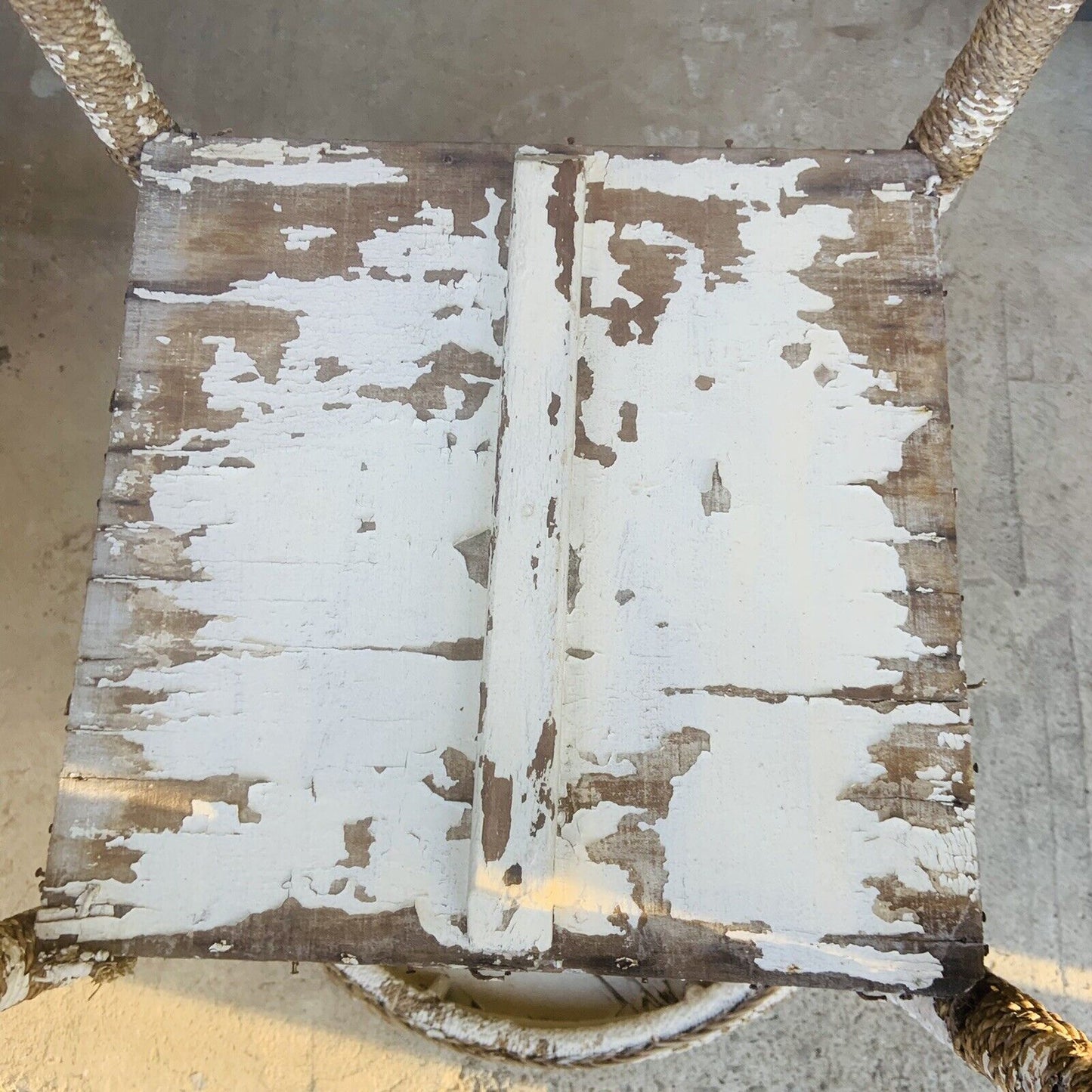 Patio Table Rustic Vintage 1940s Seagrass White Painted Cane Indoor Outdoor