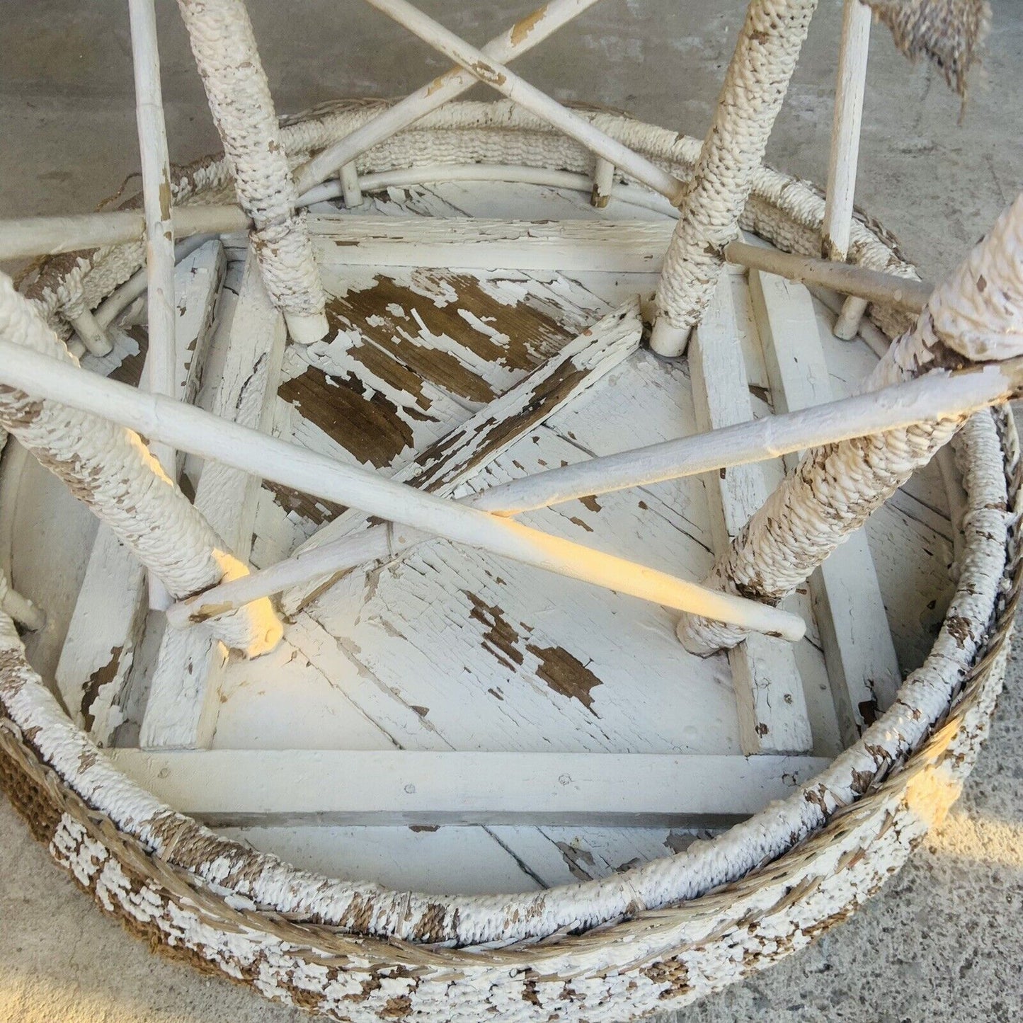 Patio Table Rustic Vintage 1940s Seagrass White Painted Cane Indoor Outdoor