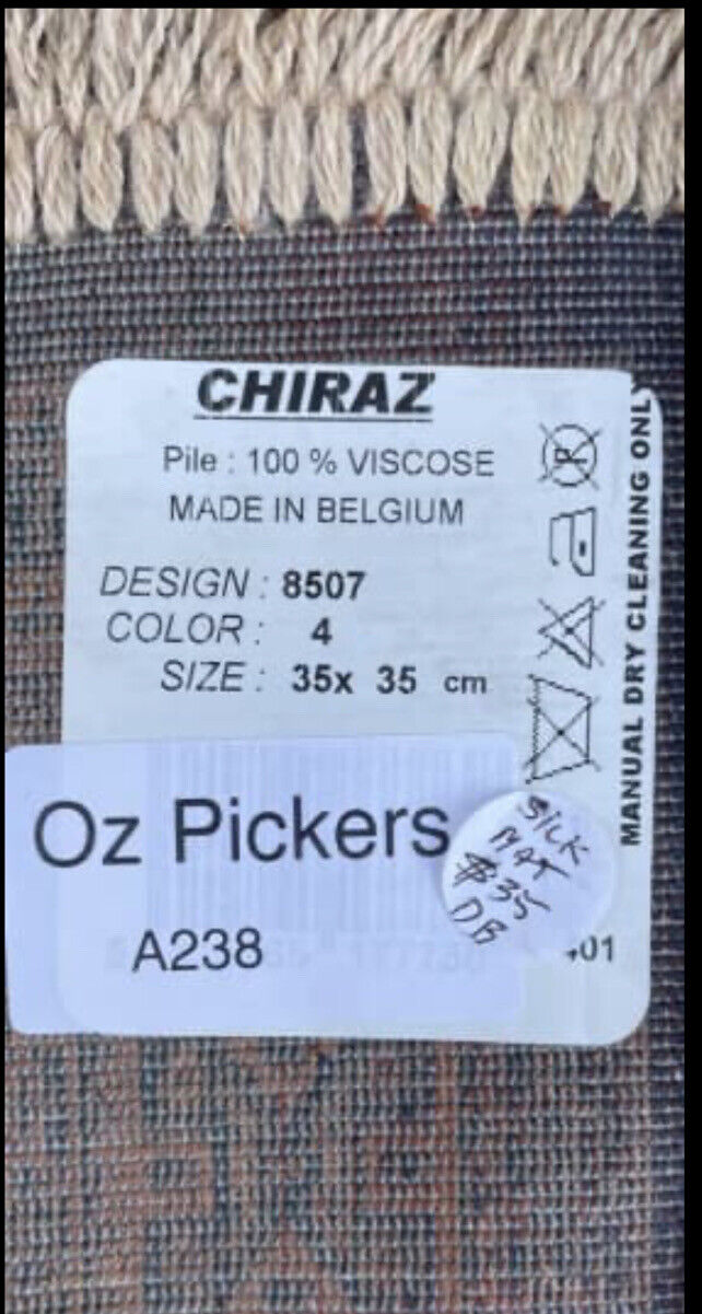 BELGIUM CHIRAZ Table Mat Floor Prayer Portable Viscose Silky Fringed Sq 35cm NEW