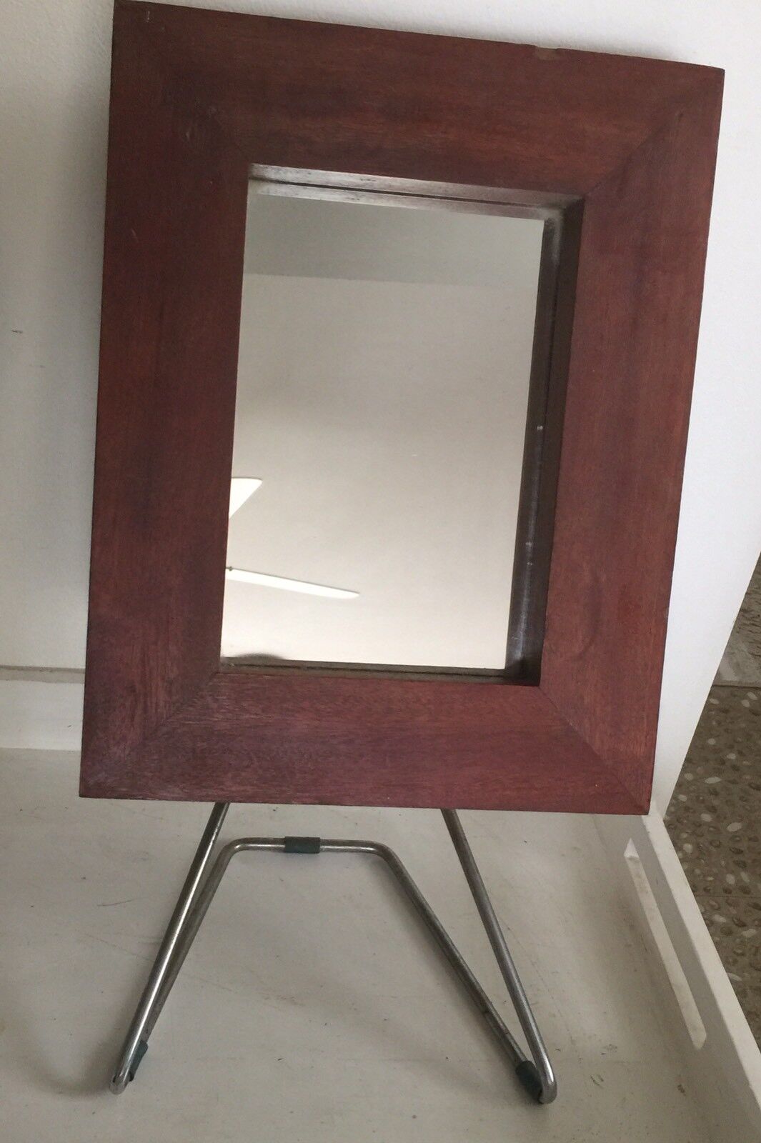 Bench Top MIRROR MCM 43cm Wooden Shaving Makeup INDUSTRIAL CHIC Tilting 47.5 cm