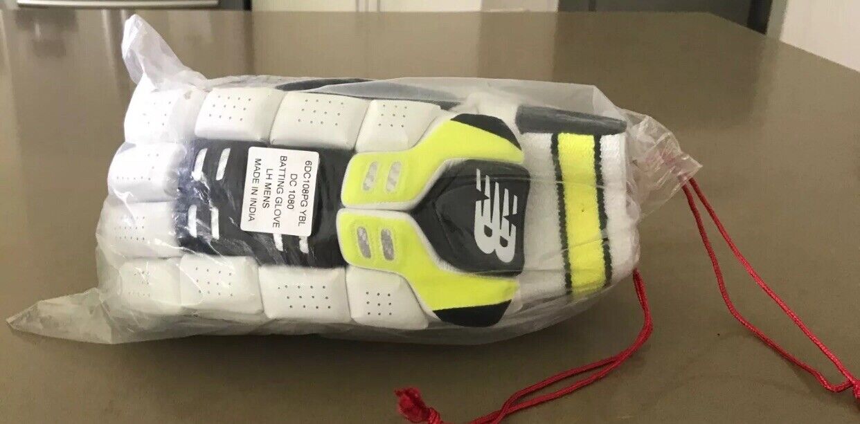 NEW BALANCE Cricket Batting Gloves Left Handed DC 1080 Mens Pair White Neon NEW