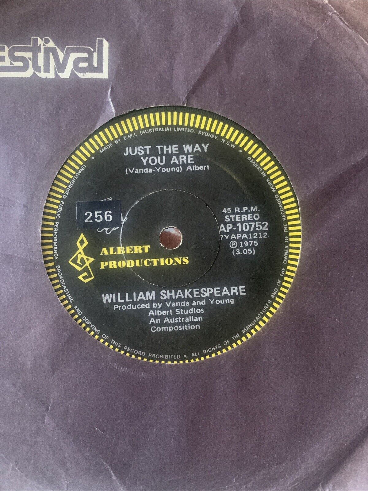 7" Vinyl Single WILLIAM SHAKESPEARE "Just The Way You Are" 1975 ALBERT Oz 45rpm