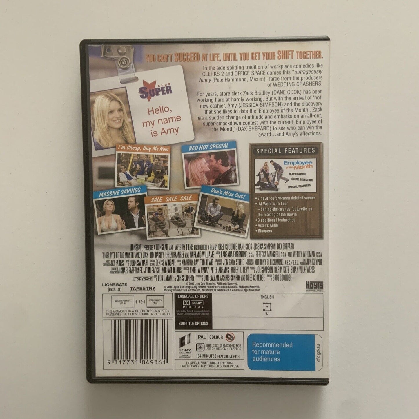 DVD Employee of the Month Film 2006 Comedy Dane Cook Jessica Simpson Dax Shepard