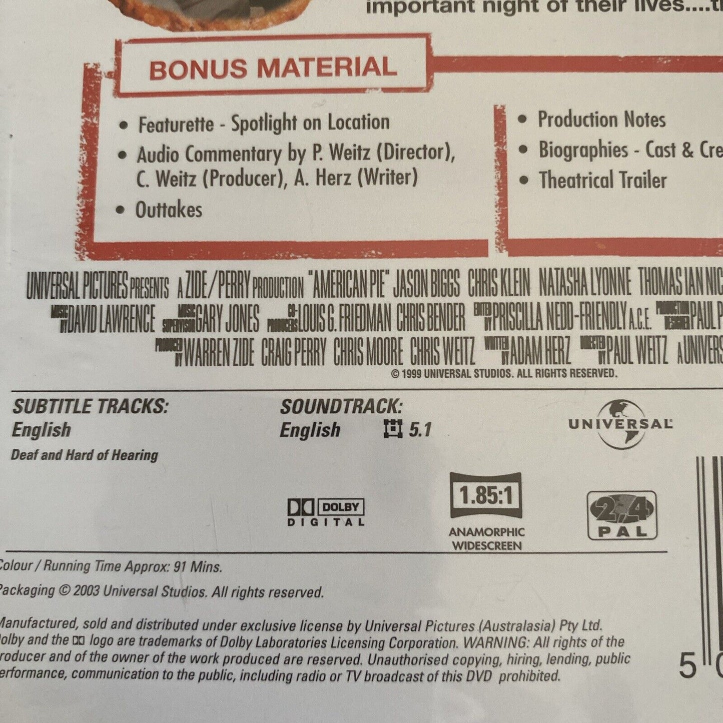 DVD American Pie 1999 R4 Cult Comedy Jason Biggs Chris Klein