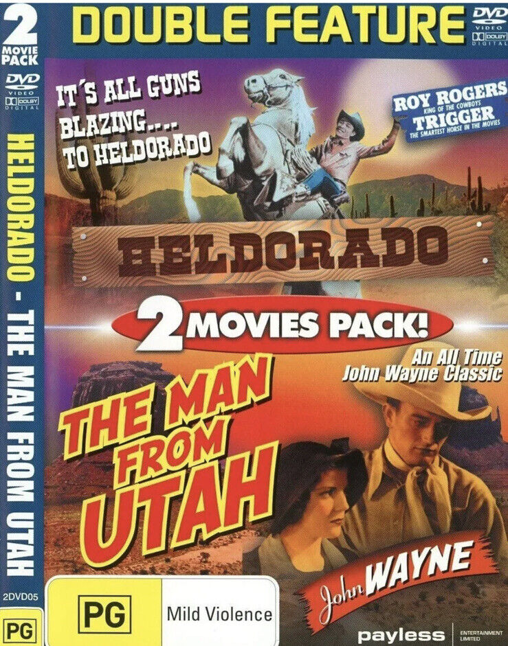 DVD Heldorado + The Man From Utah R0 John Wayne Roy Rogers 2 Movies Pack