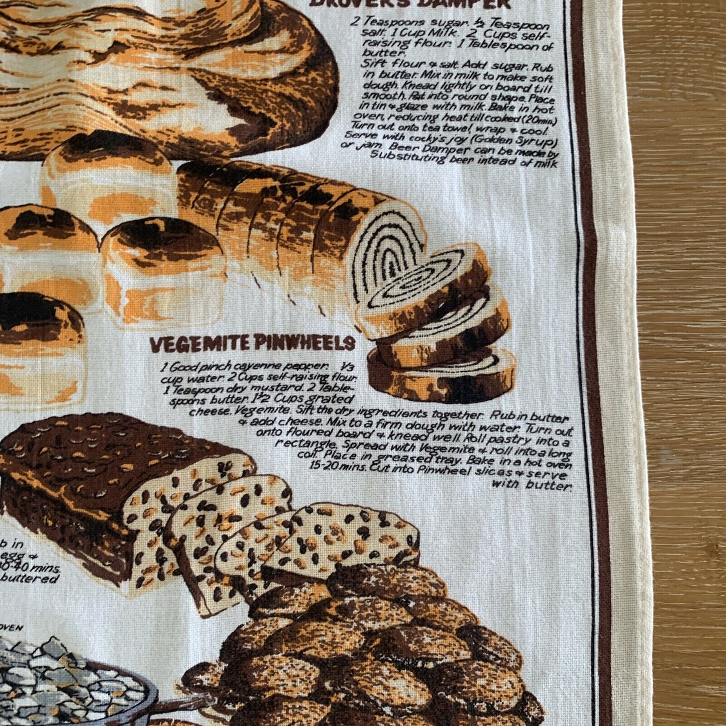 TEA TOWEL Cotton Croydon Outback QLD BREADS & BISCUITS Recipes Souvenir 70 x46cm