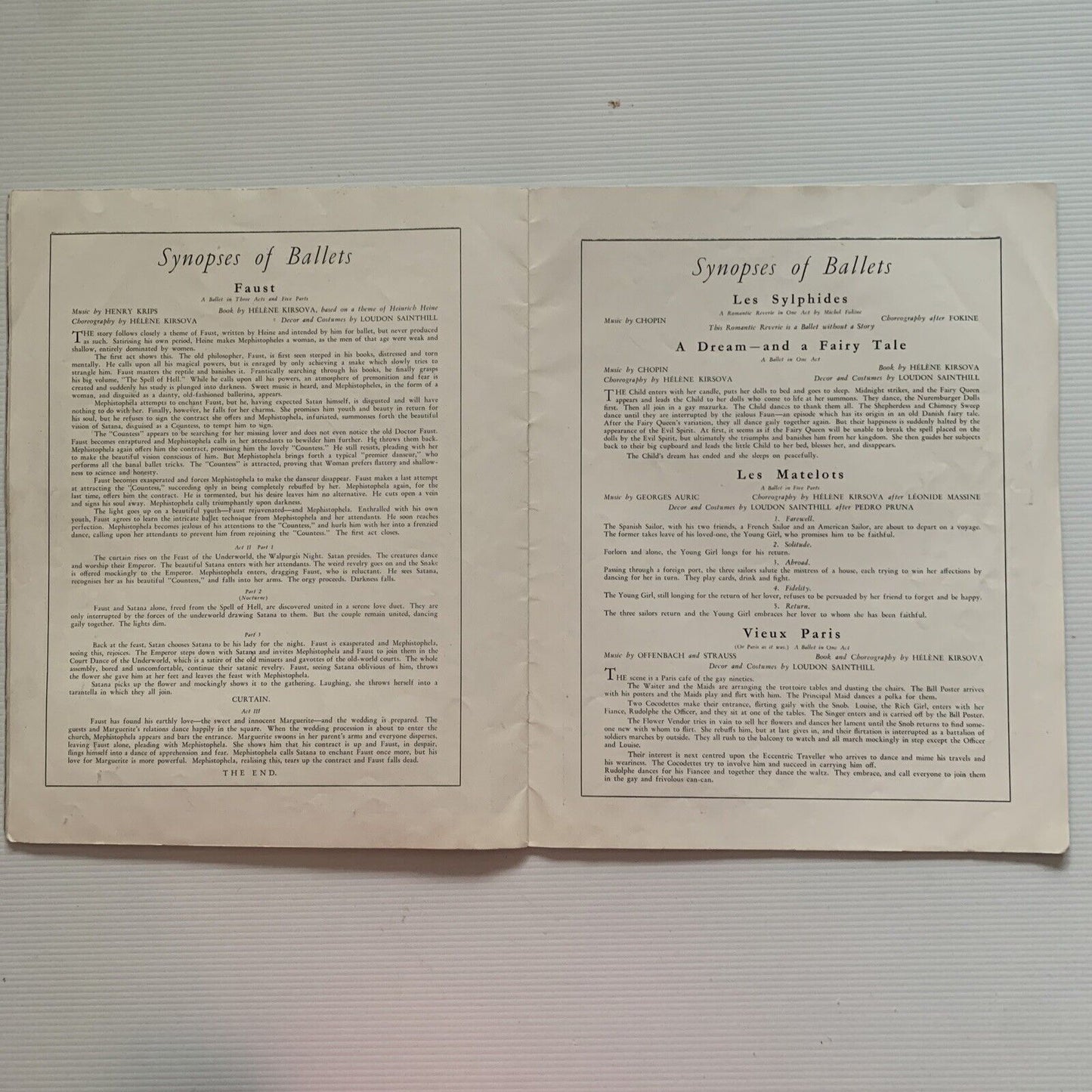 Original 1941 - 42 THE KIRSOVA BALLET Minerva Theatre PROGRAMME Whitehall Prodns