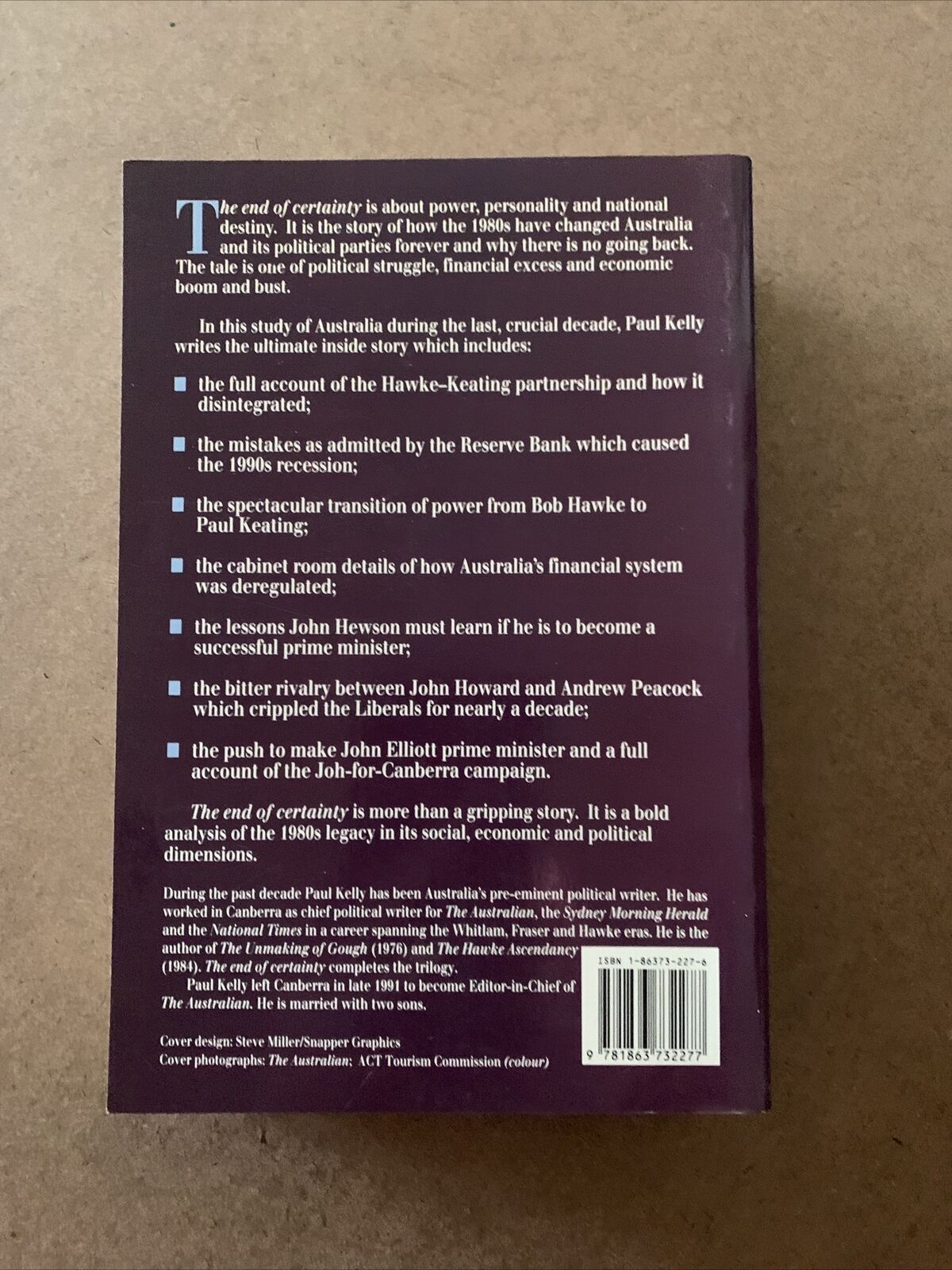 PB Book The END OF CERTAINTY Story of the 1980s Paul Kelly 1992 Aust Politics