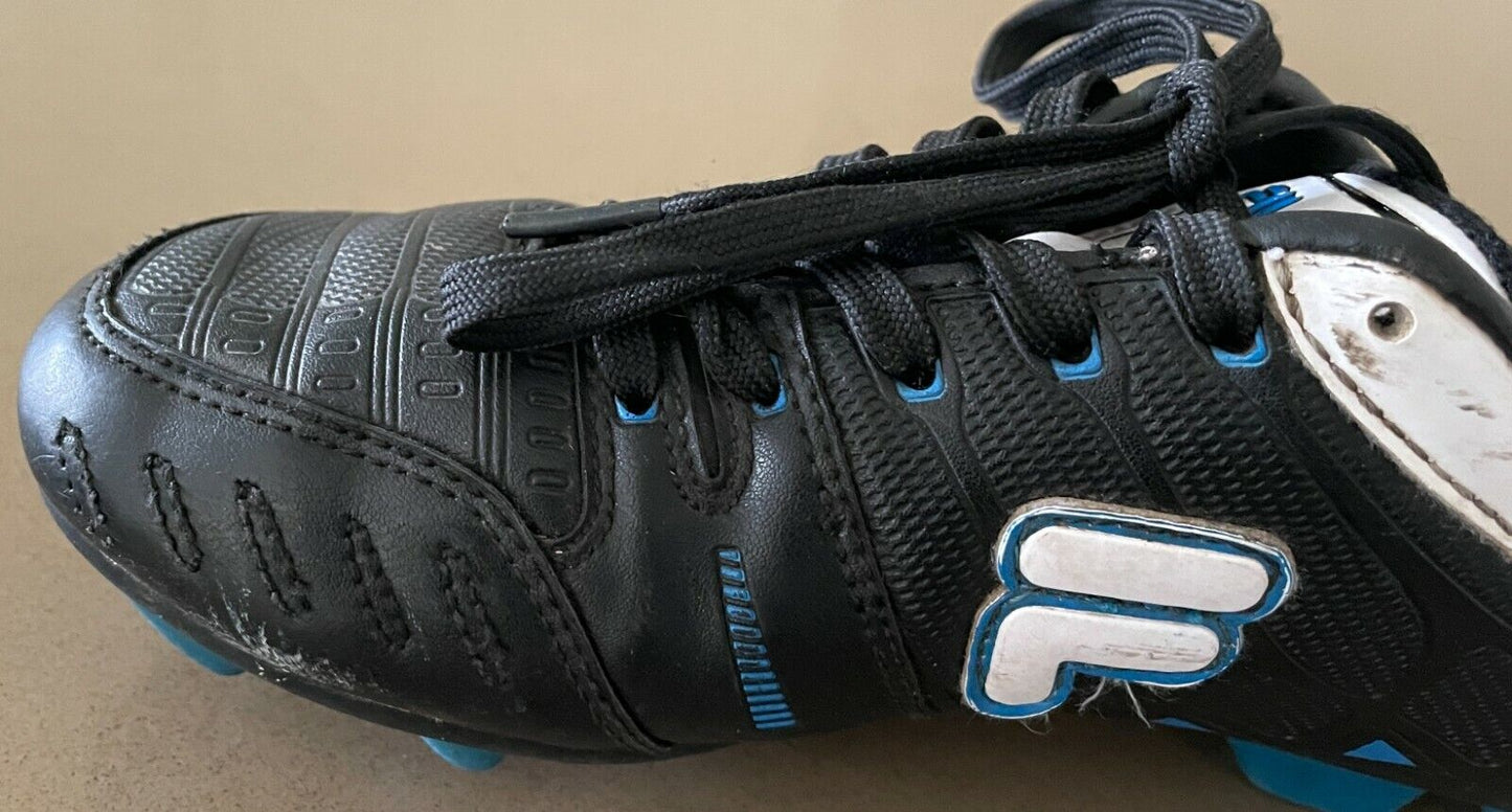FILA Soccer Boots Black White Blue Football Shoes Unisex Kids Sz US 2 EU 33 UK 1