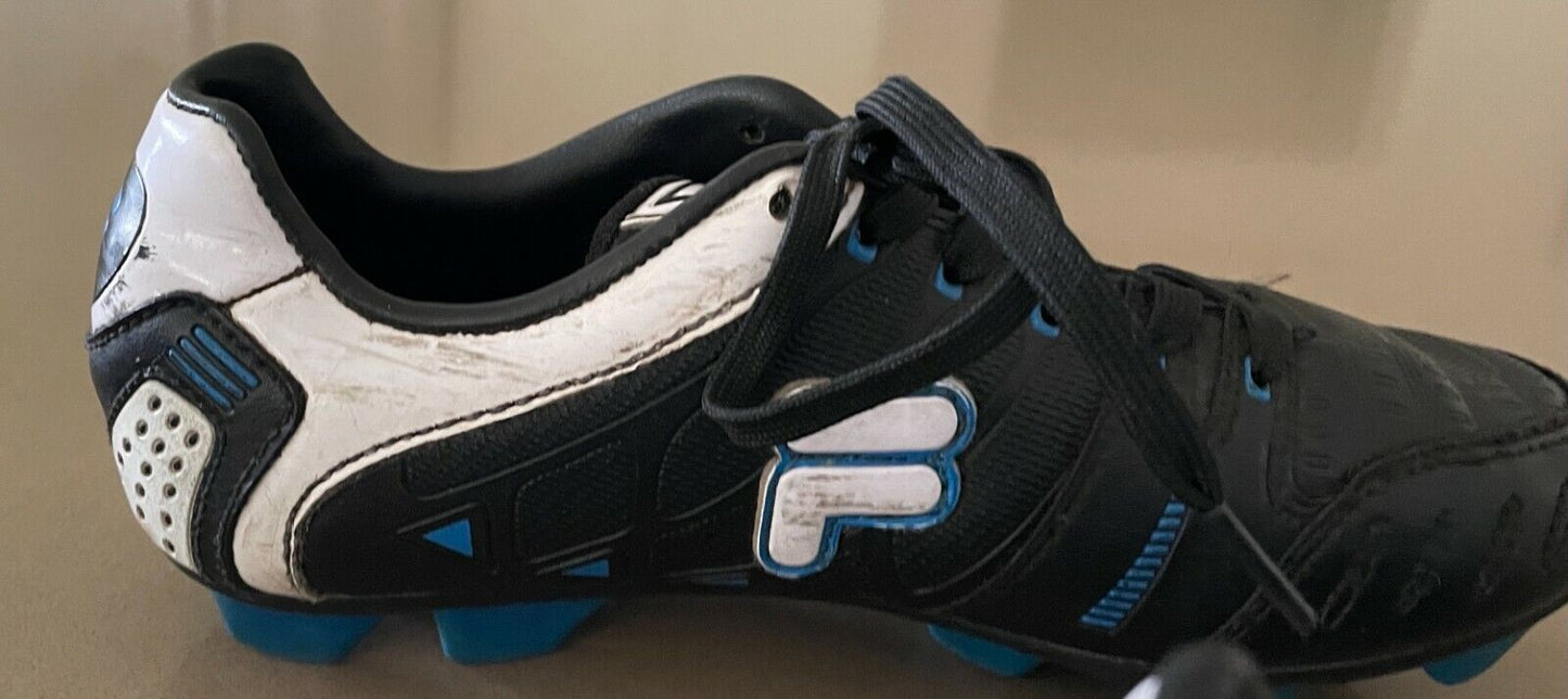 FILA Soccer Boots Black White Blue Football Shoes Unisex Kids Sz US 2 EU 33 UK 1