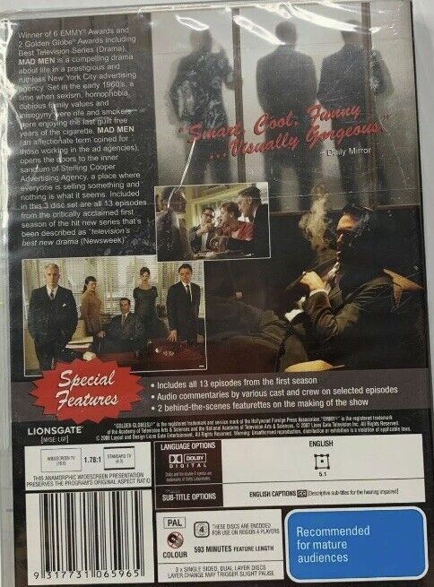 DVD MADMEN Complete First Season 1 Rare Aus Stock Sealed Mad Men NEW TV Series