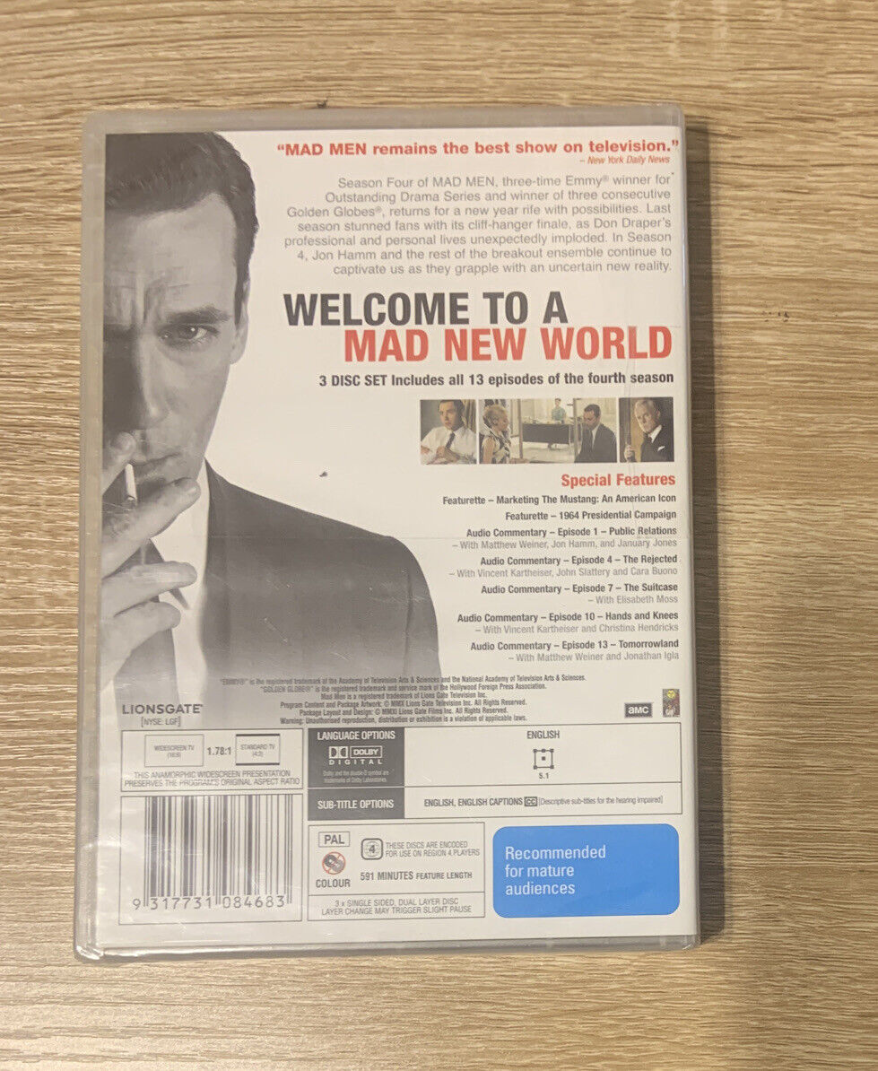 DVD MADMEN Season Four 4 13 Eps Set 1950's 3 Disc Mad Men Sealed NEW TV Series