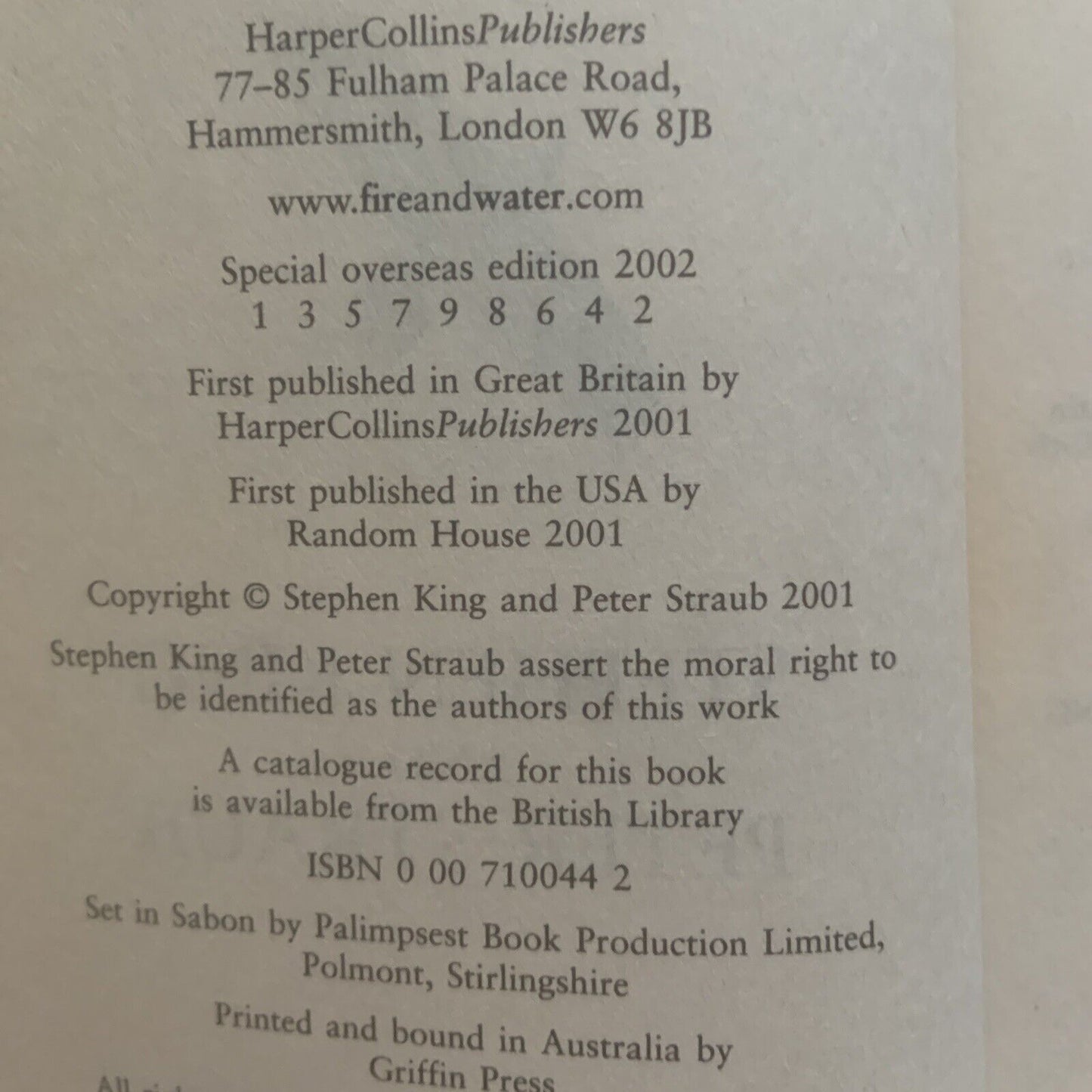 PB Horror BLACK HOUSE Stephen King & Peter Straub Fantasy Fiction 2002 Book