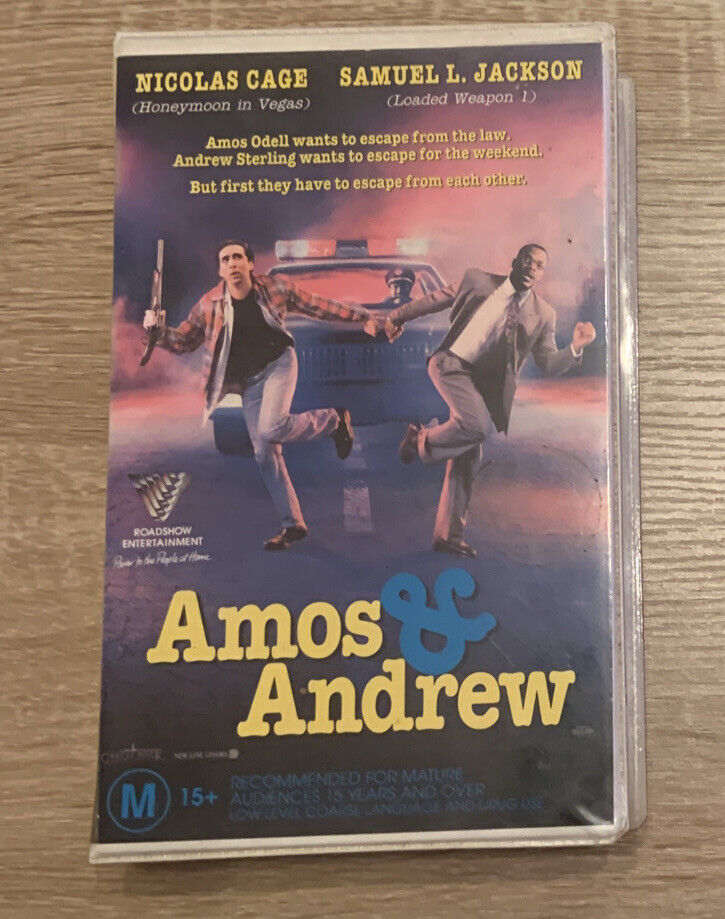 Rare VHS AMOS & ANDREW Cult Classic Case N Cage S Jackson Video Tape Clamshell