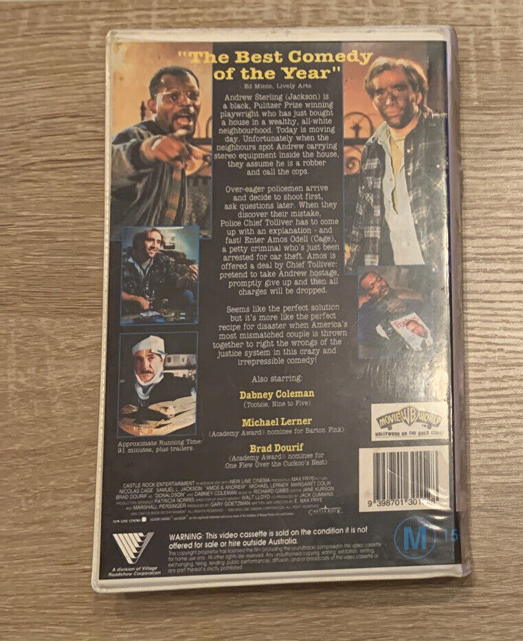 Rare VHS AMOS & ANDREW Cult Classic Case N Cage S Jackson Video Tape Clamshell