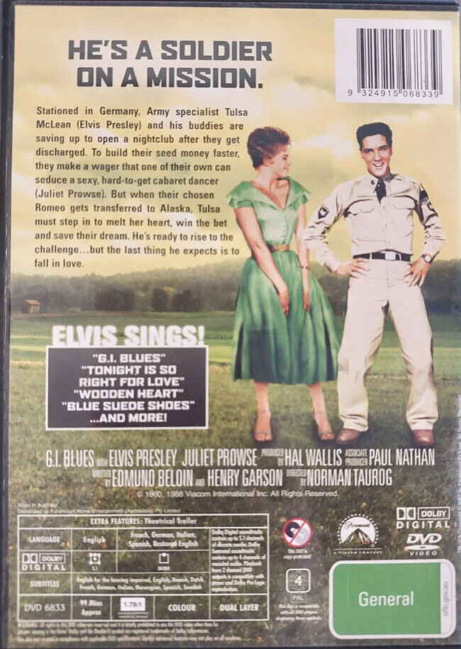 DVD Elvis Presley GI BLUES 1960 Musical Juliet Prowse R4 Germany War Sealed NEW