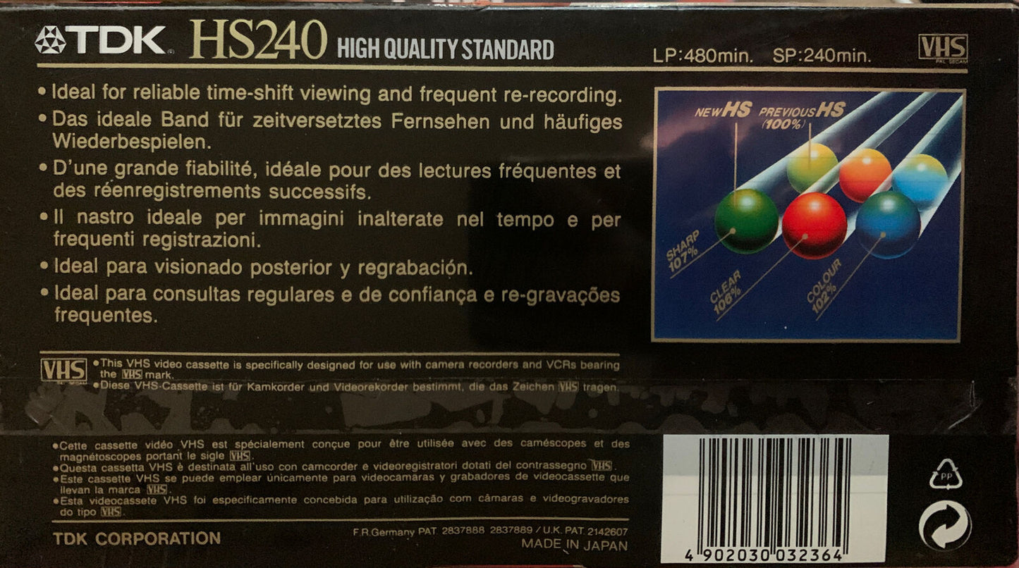 3 Pack BLANK VHS TDK HS240 Factory Sealed Video Cassette Tape High Quality NEW