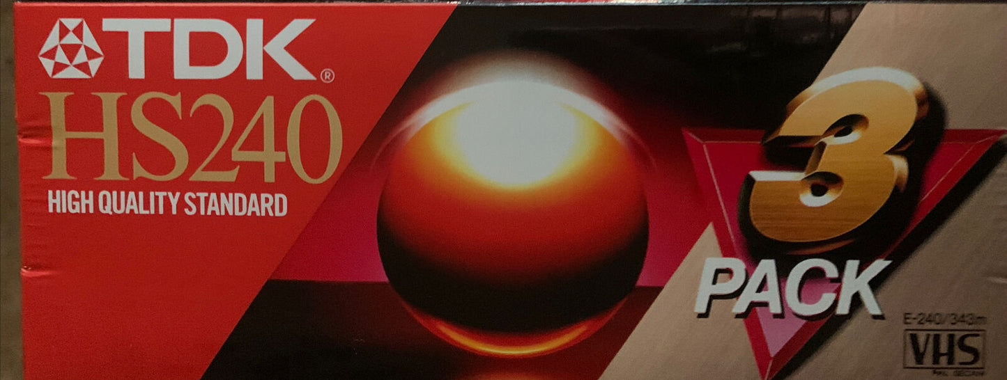 3 Pack BLANK VHS TDK HS240 Factory Sealed Video Cassette Tape High Quality NEW