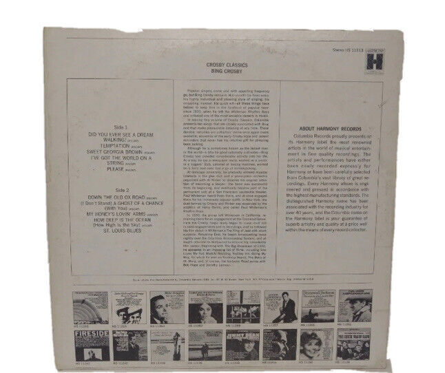 Vinyl LP CROSY CLASSICS Bing Crosby Columbia Record Rainbow Australia Rare Vtg