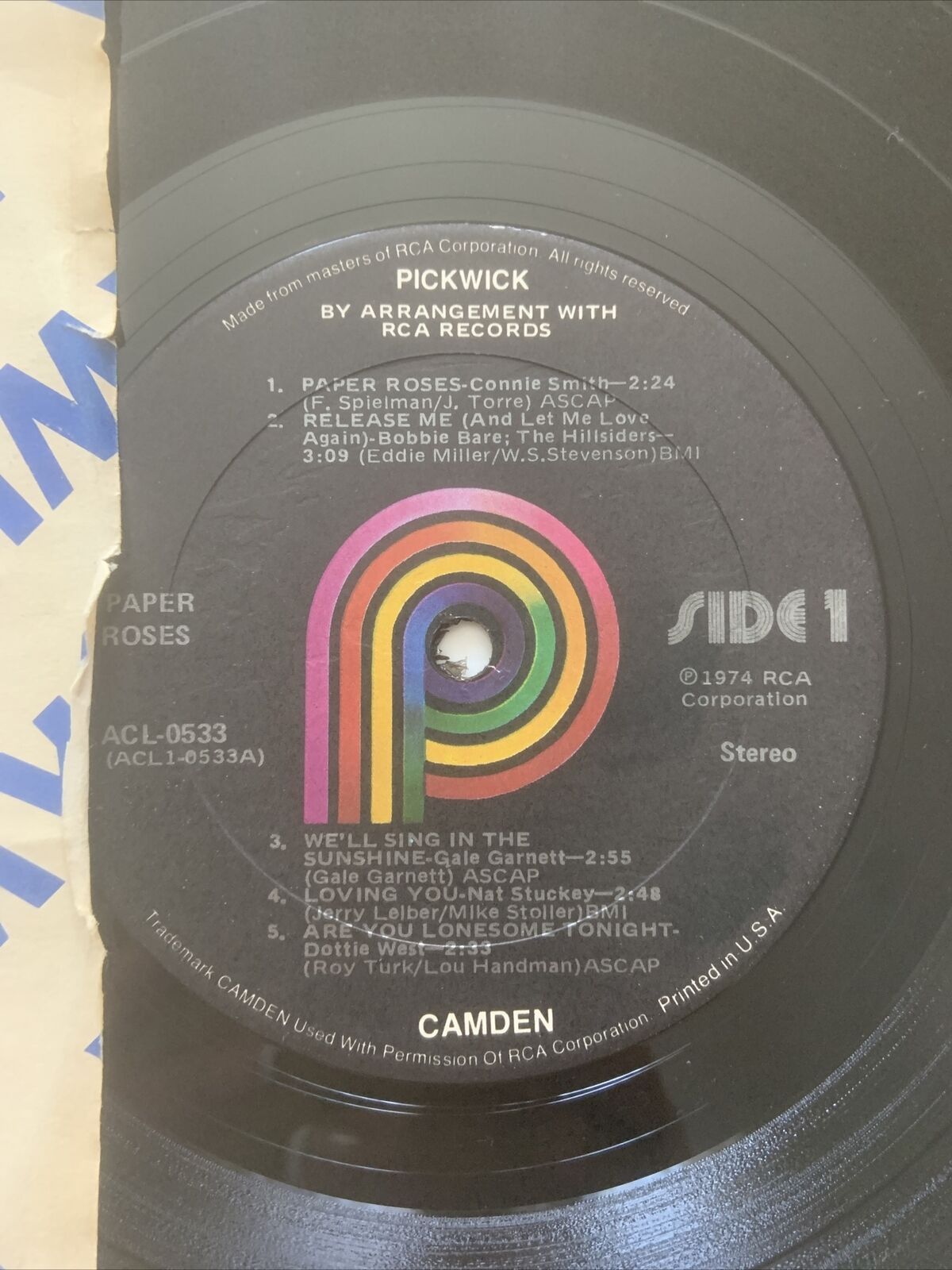 Vinyl LP 9 Tracks Various PAPER ROSES RCA CAMDEN 0533 Pickwick RARE Record