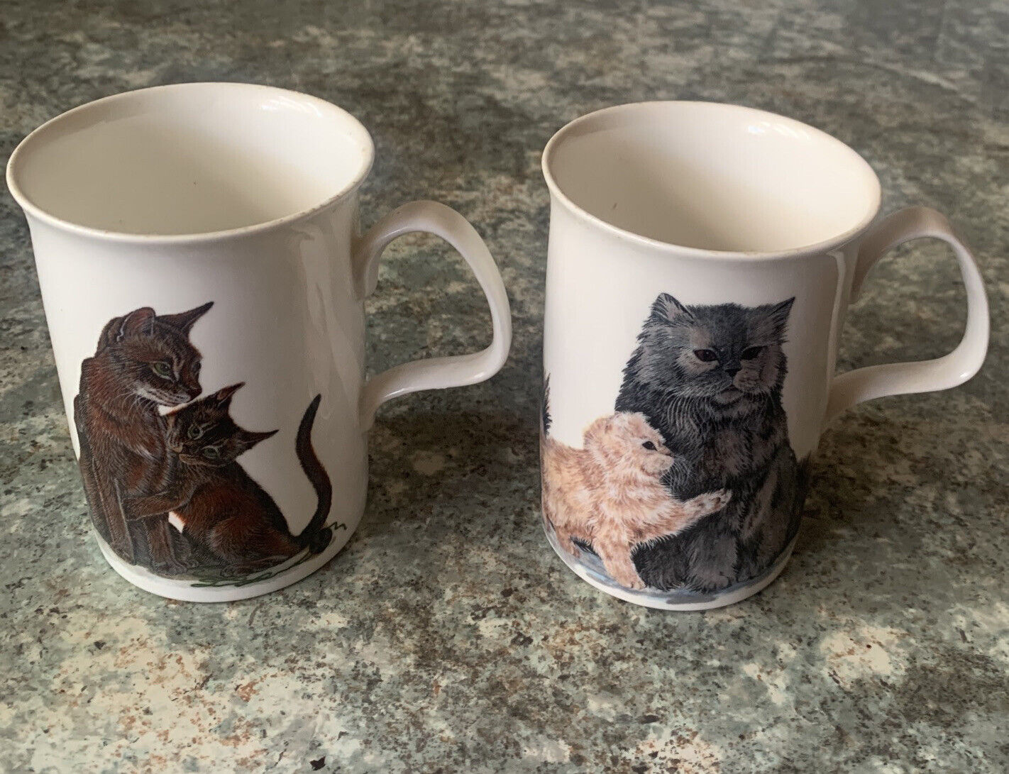 Mug 2x ROY KIRKHAM Cat Lovers 1990 Coffee or Tea Cup Bone China England Vintage