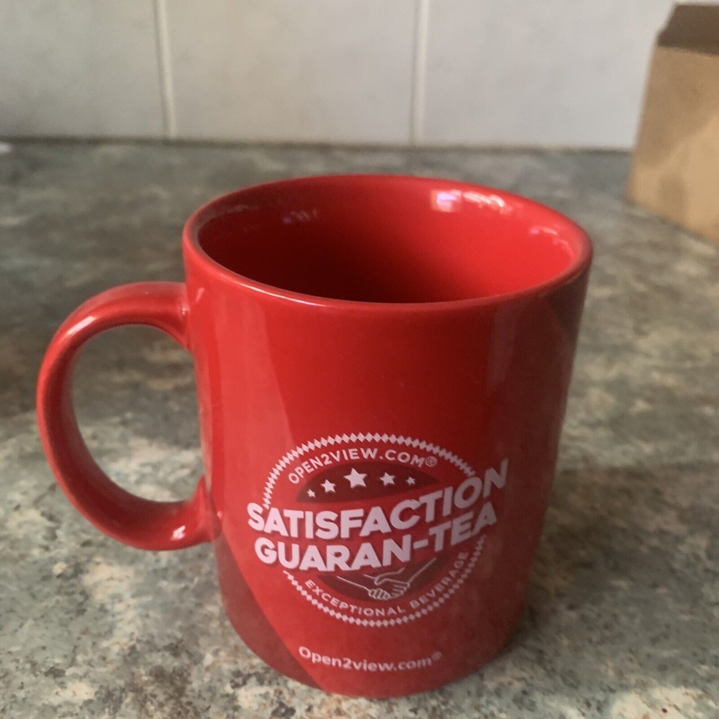 Coffee Mug Open2View.com LEASED Red Guaran Tea Cup Real Estate Agent Gift NEW