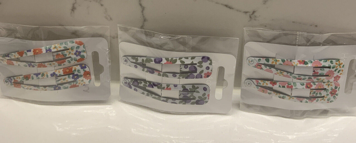 HAIR CLIP X 6 Bendy Metal Snap Slide Close Hairpin 70mm Floral Girls Kids #2 NEW