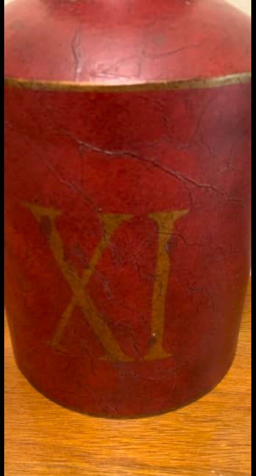 HORTON Provincial 27cm Metal urn canister w lid XI rustic red and old gold paint